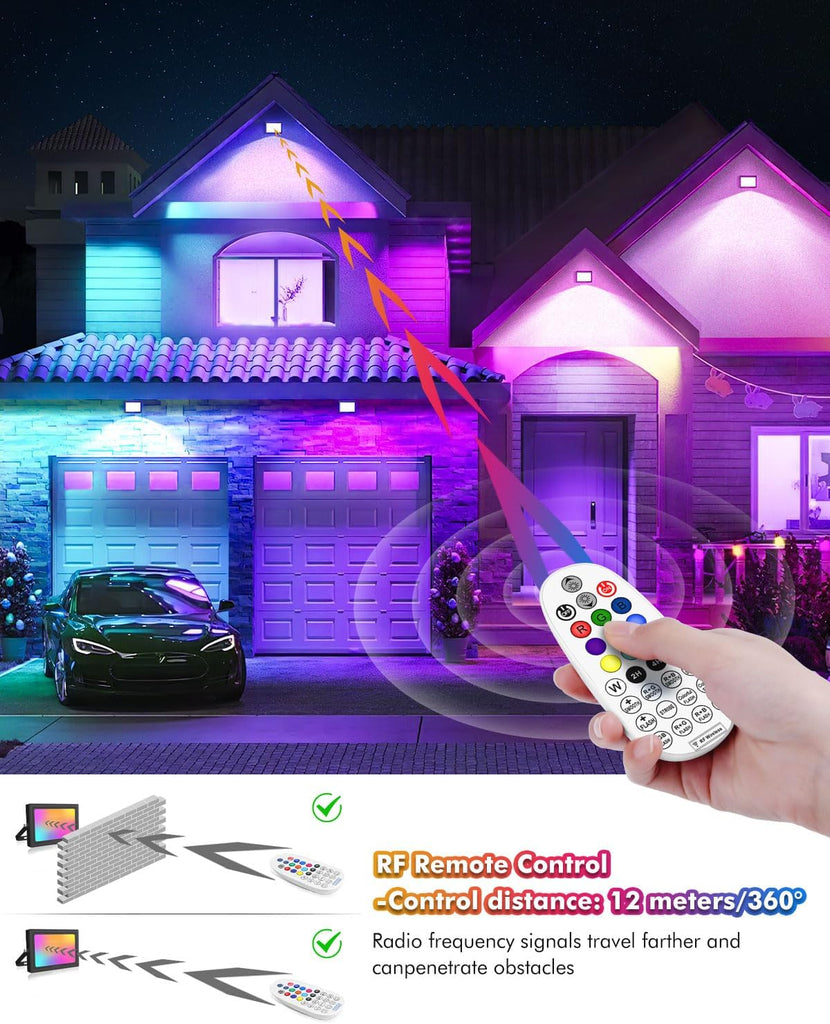 25W RGB LED Flood Lights Outdoor, 2500LM 250W Equivalent RGB Color Changing Flood Lighting with Plug, IP66 Waterproof