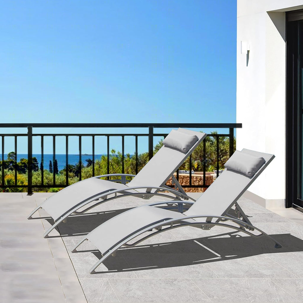 Lounge Chair Outdoor Pool Chaise Lounge Chair Set of 2 | Grey,for pool,Aluminum Adjustable,All Weather Poolside