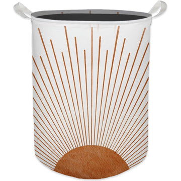 Boho Laundry Basket, Mid Century Modern Boho Terracotta Sun Sunshine Waterproof Collapsible Laundry Hamper Dirty