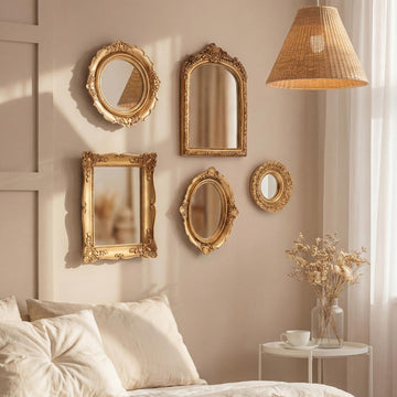 5 Pcs Vintage Gold Wall Mirror Set, 10in/8in/7in/4in, Stylish Style