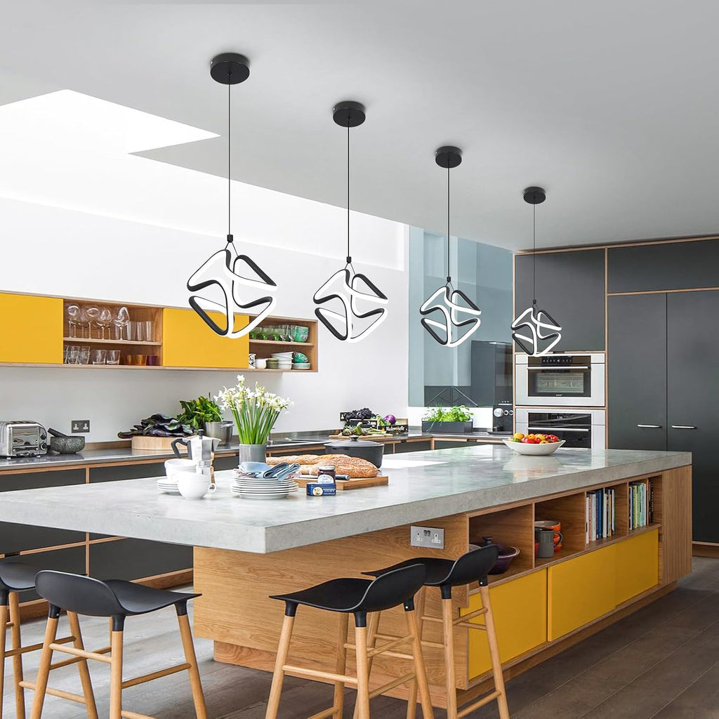 Black Led Pendant Light Fixtures,6000K Cool White Modern Pendant Lights for Kitchen Island,Adjustable Height Kitchen