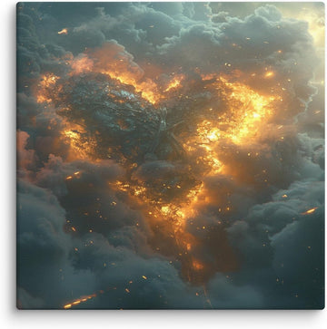 Ashen of Rebirth Canvas Wall Art - Abstract Fire Sky Wall Decor, Modern Canvas Art Bedroom Office