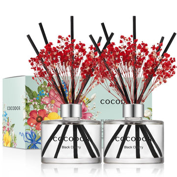 Preserved Real Flower Reed Diffuser/Black Cherry / 6.7oz(200ml) / 2 Pack/Reed Diffuser Set, Oil Diffuser & Reed