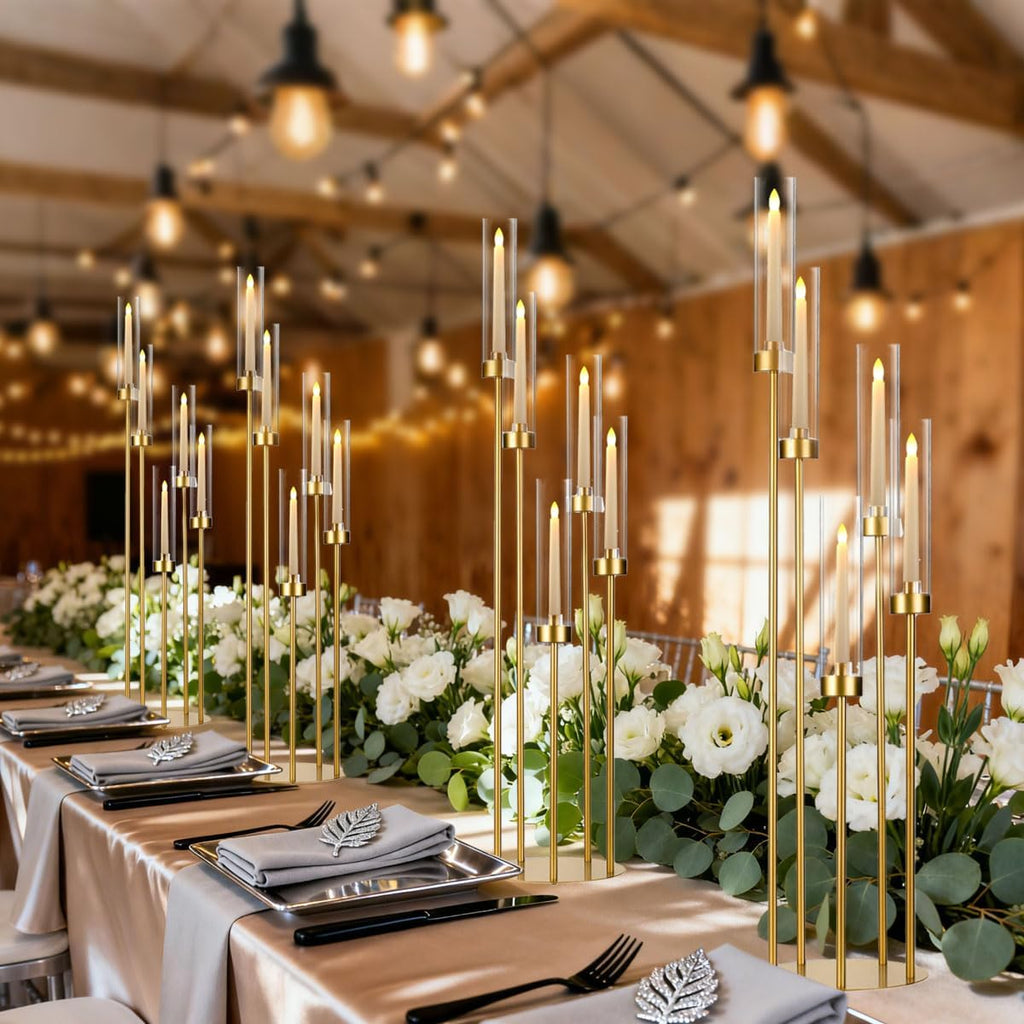 Gold Candelabra Centerpieces for Tables,Acrylic Candelabra 5 ArmConcert Party Housewarming Gifts centros de mesa para