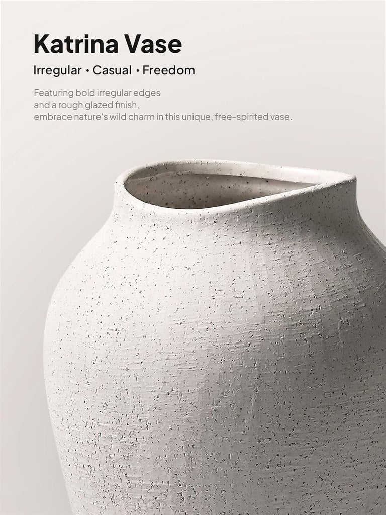 White Ceramic Vase - Large 11.8 Inch Tall Floor Vase