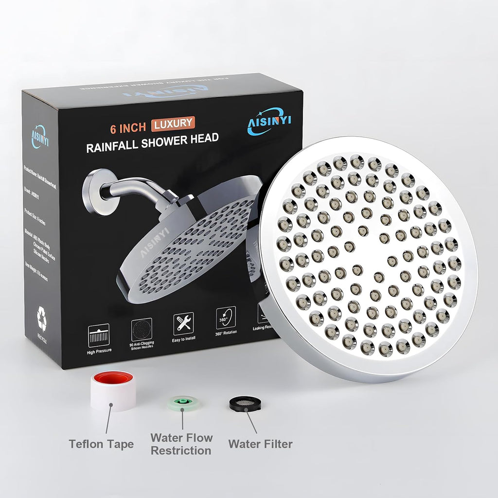High Pressure Rainfall Shower Head, 6 Inches Luxury Modern Showerhead with Perfect Adjustable Replacement