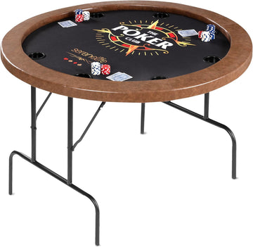 8 Player Round Foldable Poker Table, Casino Leisure Texas Holdem Table, w/Water Resistant Cushioned Rail, 8 Cup