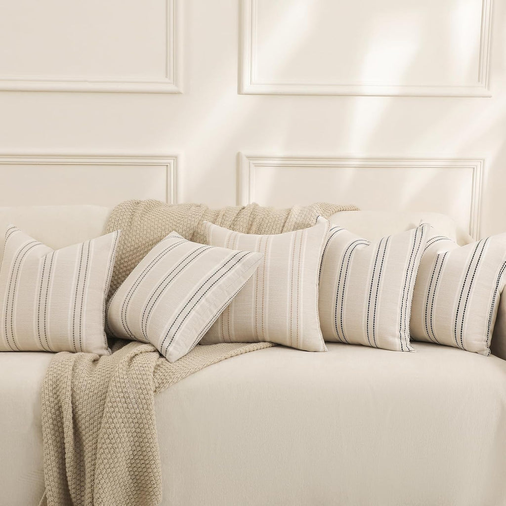 Throw Pillow Covers 20x20 Set of 2 Striped Pillow Covers Textured Linen Decorative Pillows Square Cushion Covers, Grey