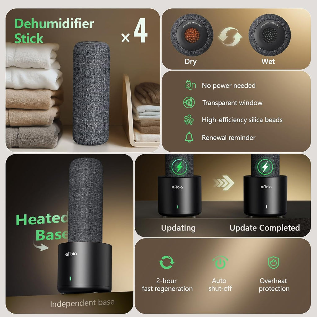 Rechargeable Cordless Gun Safe Dehumidifier with Heating Base, Mini Quiet Portable Dehumidifier for Spaces Like Room