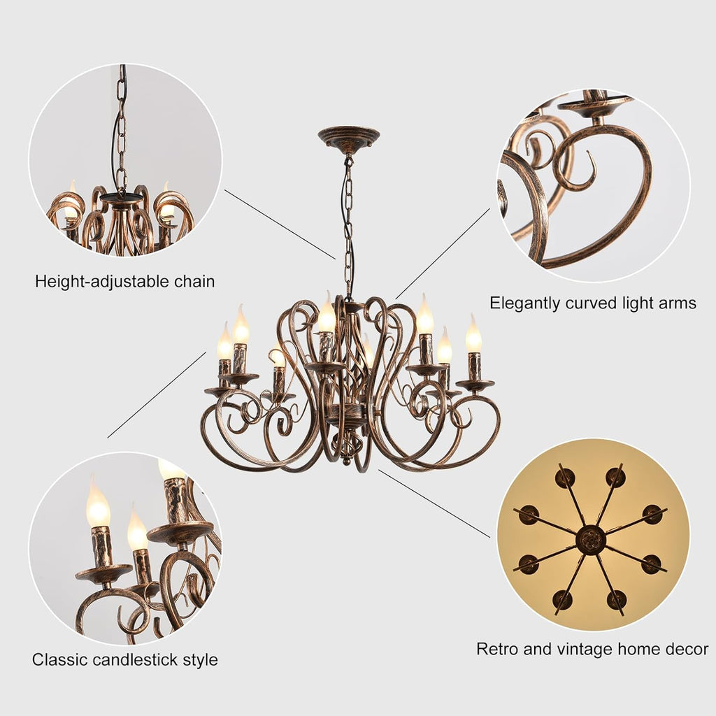 Chandeliers,8 Lights French Country Pendant Chandelier,Rustic Vintage Metal Pendant Light Fixture Adjustable Hanging Lighting,Living Room Light,Kitchen Chandelier