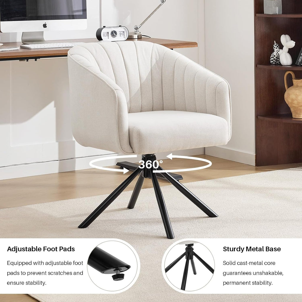 Swivel Desk Chair No Wheels, Modern Upholstered Office Chairs Stationary, Comfy Dining Chairs with Mid Back, Accent
