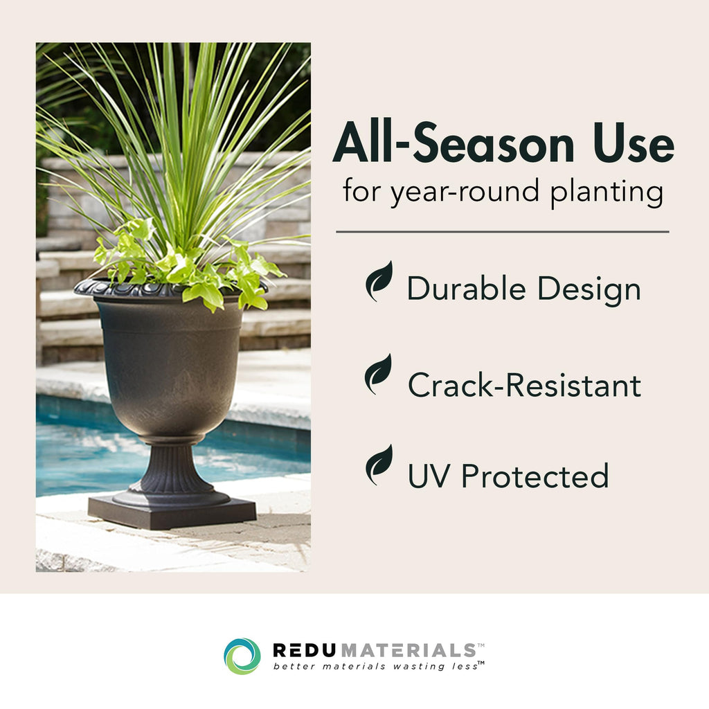 Crescendo Self-Watering Urn Planter, Slate, 19" x 23"