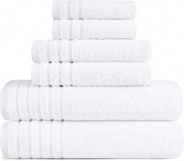 BW Luxe Home Bath Towel Set, 6-Piece, 100% Turkish Cotton, 600 GSM, White | Includes Bath, Hand and Wash Towels, Soft
