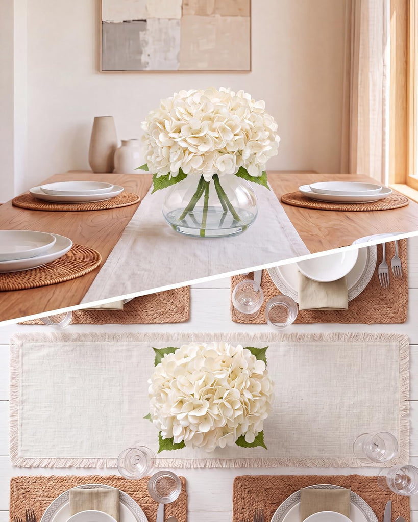 Hydrangea Artificial Flowers with Vase, Real Touch Latex, White - Set of 5