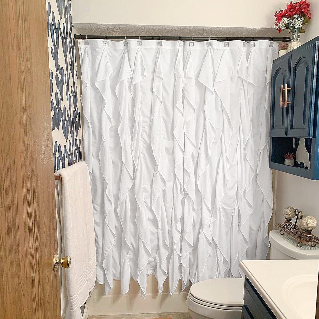 White Ruffle Farmhouse Fabric Cloth Curtains, 72x72 in Long