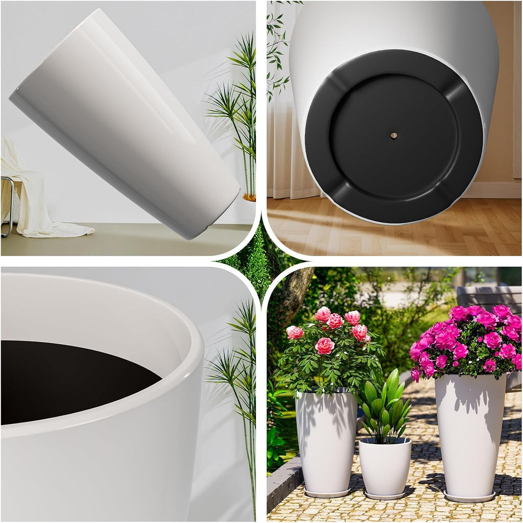 24,21,11 inch Large Planters with Drainage Hole & Saucer, Set of 3 Plant Pots Tall Planter for Indoor & Outdoor