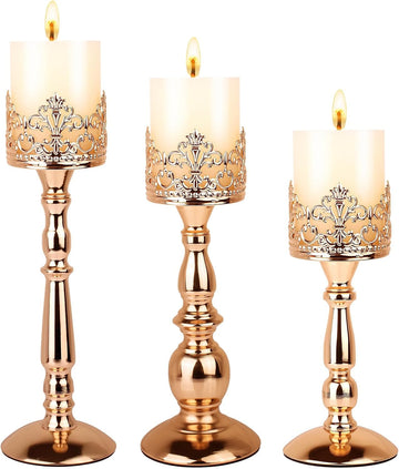 Candle Holders for Pillar Candles Set of 3 Gold Vintage Tall Candle Holders Decorative Large Table Centerpieces