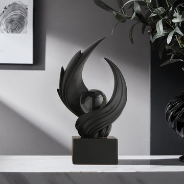 Art Statue Decor, Abstract Swirl-Shaped Sculpture with Glass Ball Resin Art Figurines Centerpiece Sculptures Decor