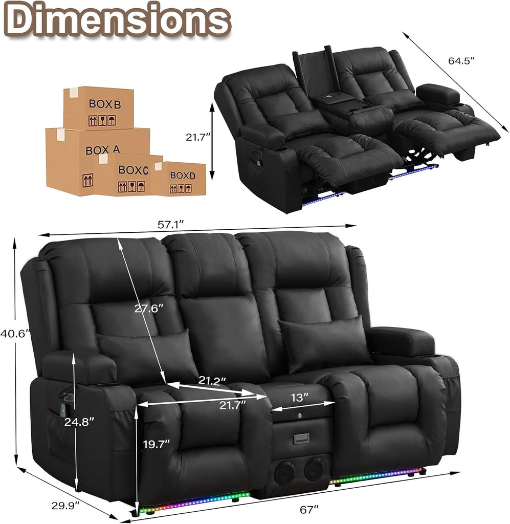 Power Loveseat Recliner Sofa with Massage & Heat Home Theater Seating with Console RV Recliner Loveseat Sofa