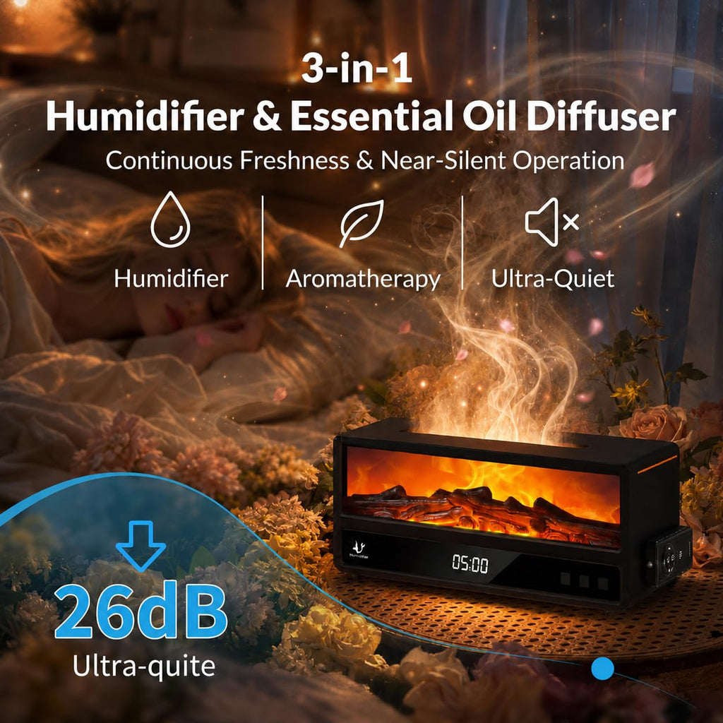 Fireplace Essential Oil Diffuser with Remote and Timer