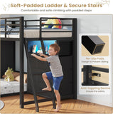 Low Bunk Bed Twin Over Twin with 9 Storage Drawers, L-Shaped Twin Bunk Beds with LED Lights & Play Area