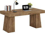 55" Executive Desk, Wooden Office Desk with Double Pedestal, Modern Simple Computer Writing Table, Light Brown