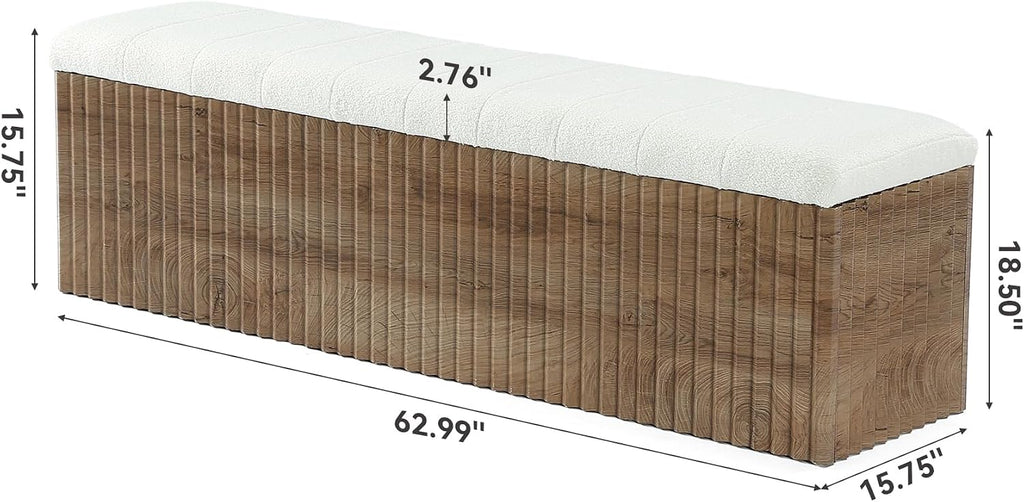 Upholstered End of Bed Storage Bench, 63" Farmhouse Wooden Entryway Bench with Cushion, Padded Ottoman with Shoe