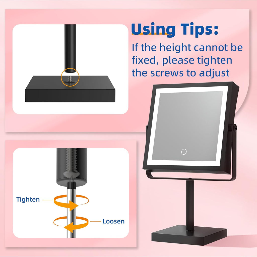 Makeup Mirror with Lights, 4000mAh Rechargeable Magnifying Mirror with Light, 1X/7X, Height Adjustable