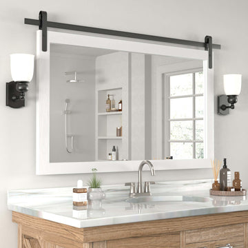 Farmhouse Bathroom Vanity Mirror for Over Sink, 40" x 26" White