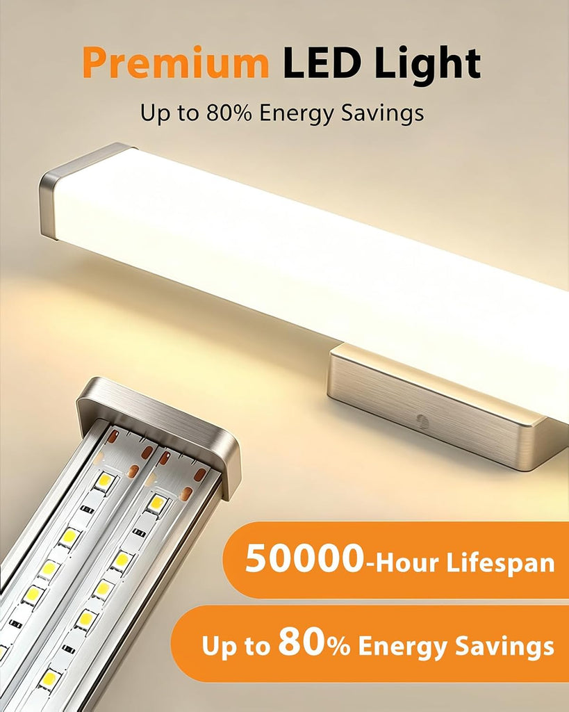 24" LED Square Vanity Light, 14W 4000K Dimmable, Brushed Nickel | Wall Bar Light, Rust & Moisture Resistant, Natural