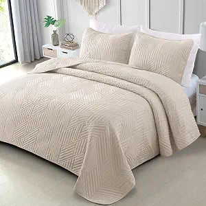 California King Quilt Bedding Set, Brich Beige