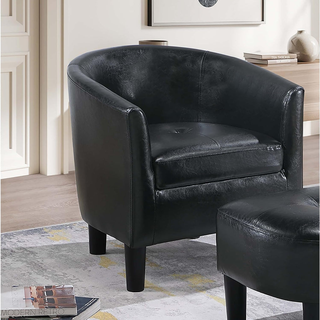 Modern Lounge Chair — Black Faux Leather