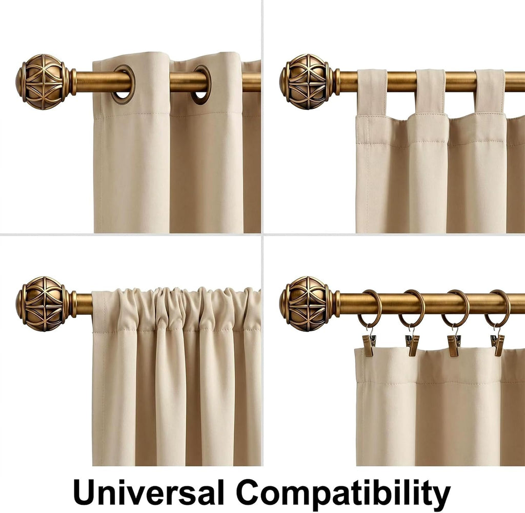 Antique Brass Curtain Rods for Windows, Adjustable Decorative Drapery Rods, Heavy Duty Curtain Rod