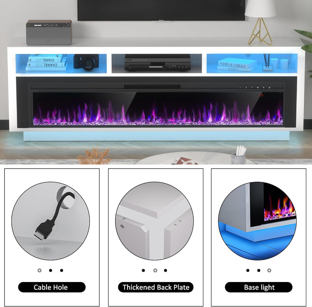 58" Fireplace TV Stand for TVs Up to 65" with 52" Electric Fireplace, TV Console for The Living Room, LED Light