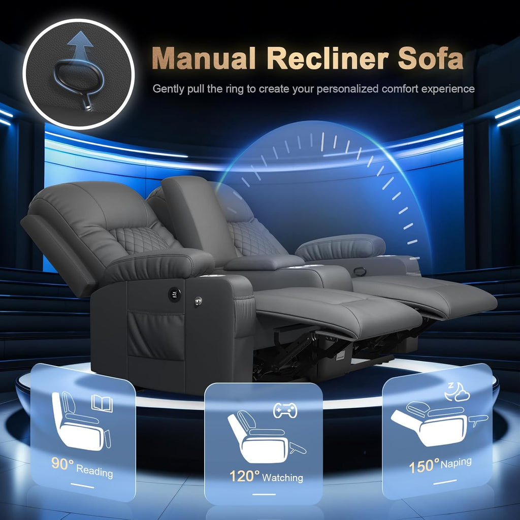 Loveseat Recliner Sofa, Home Theater Seating with Center Console