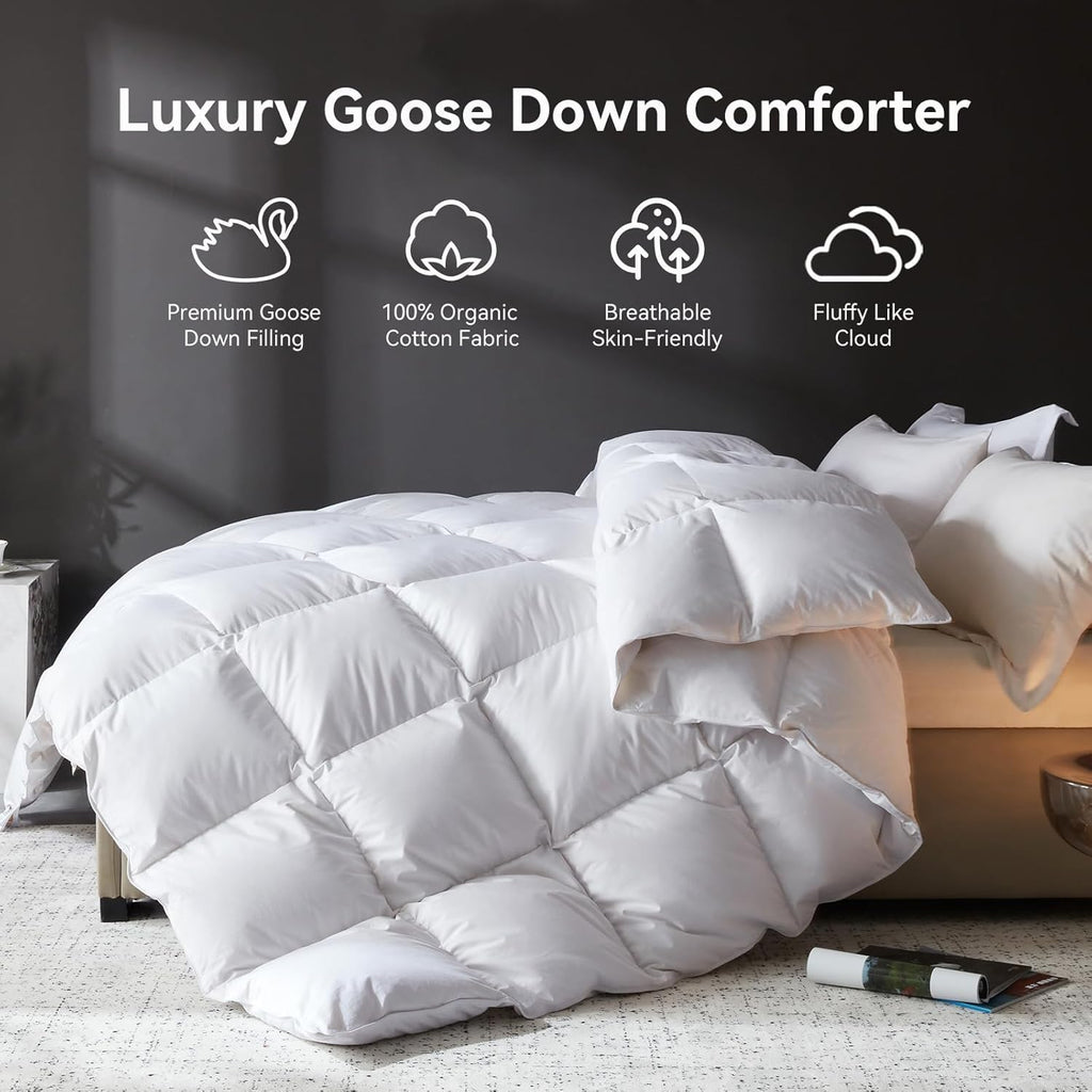 Goose Feather Down Fiber Comforter King, 100% Organic Cotton Fabric Duvet Insert,1200TC,750+FP, Hote