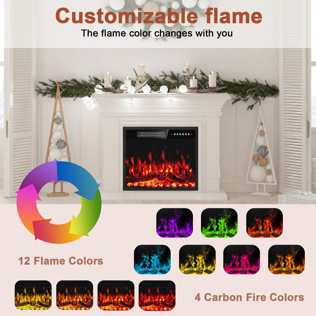 23 inch Electric Fireplace Insert Heater, Recessed Mounted Fireplace with Remote & Control Panel