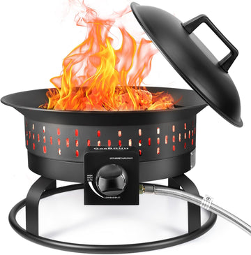 Outdoor Portable Propane Fire Pit, 19-Inch,60,000 BTU with Cover&Carry Kit,Camping Propane Fire Pits,Gas