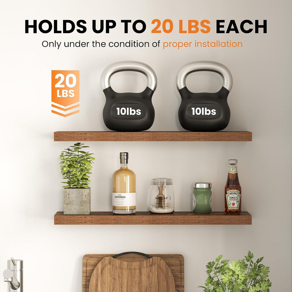 Floating Shelves for Wall, 12 Inch Set of 3 Rustic Wood Wall Shelves with Invisible Brackets, Heavy Duty Storage
