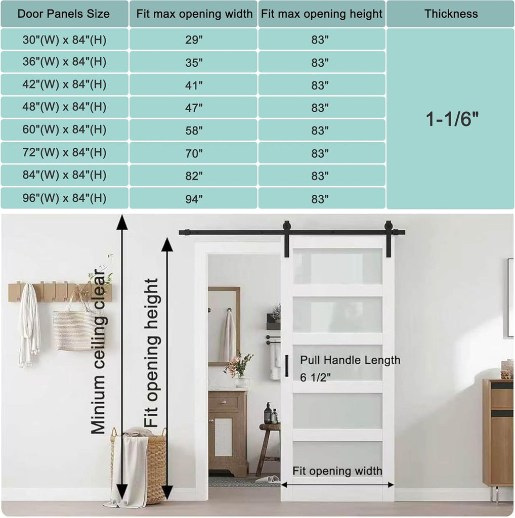 36" x 84" Glass Barn Door with 6.6 FT Hardware Kit, Handle & Floor Guide, Pre-Drilled Sliding Barn D