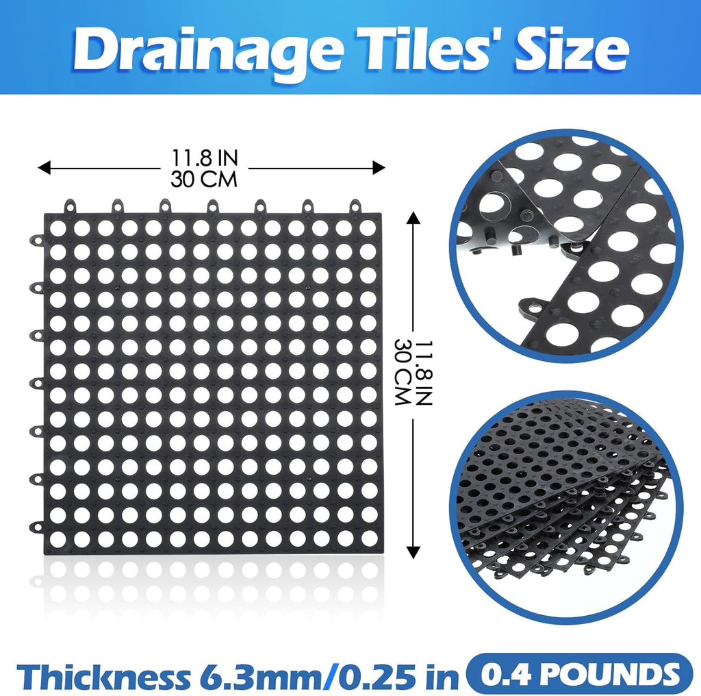 50 Pcs 11'8 x 11'8 Inches Interlocking Drainage Tiles Dry Deck with Drain Holes Non Slip Floor Mats TPE Soft for