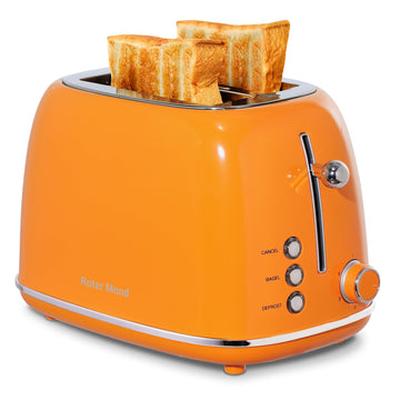 2 Slice Toaster Retro Stainless Steel with Bagel, Cancel, and Defrost Functions, 6 Bread Shade Settings, Extra Wide