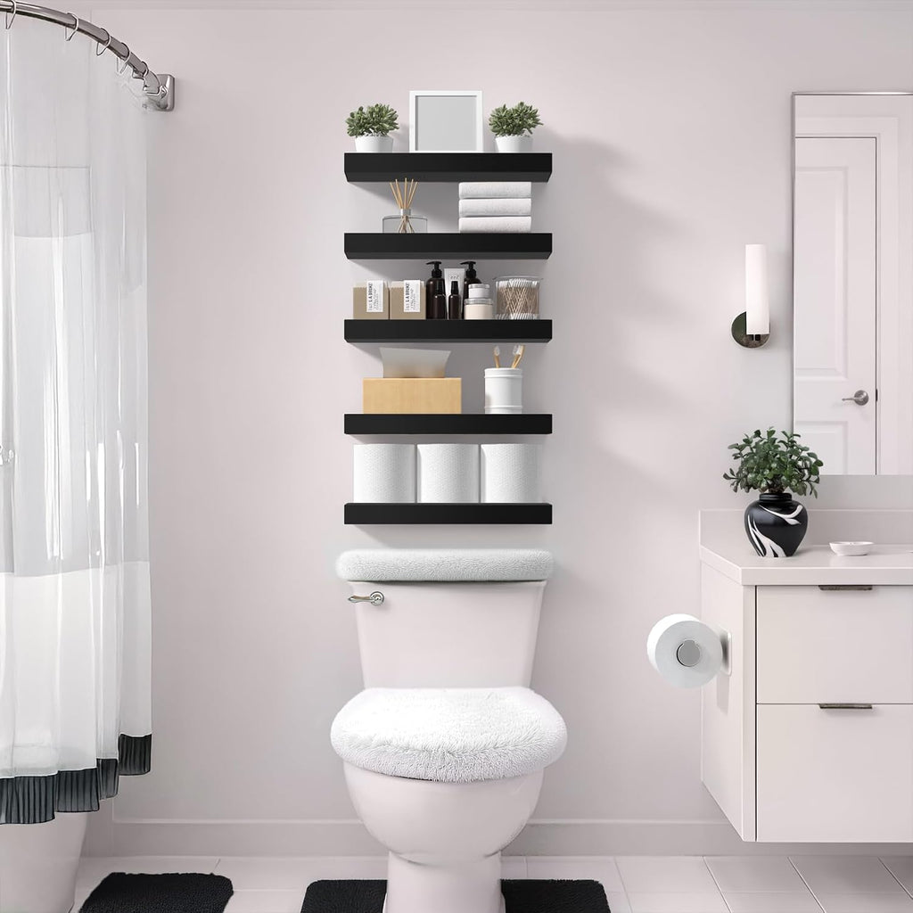 Floating Shelves for Wall - 16 Inch Floating Shelf & Wall Decor - Mounted Bathroom Shelves with Invisible Brackets