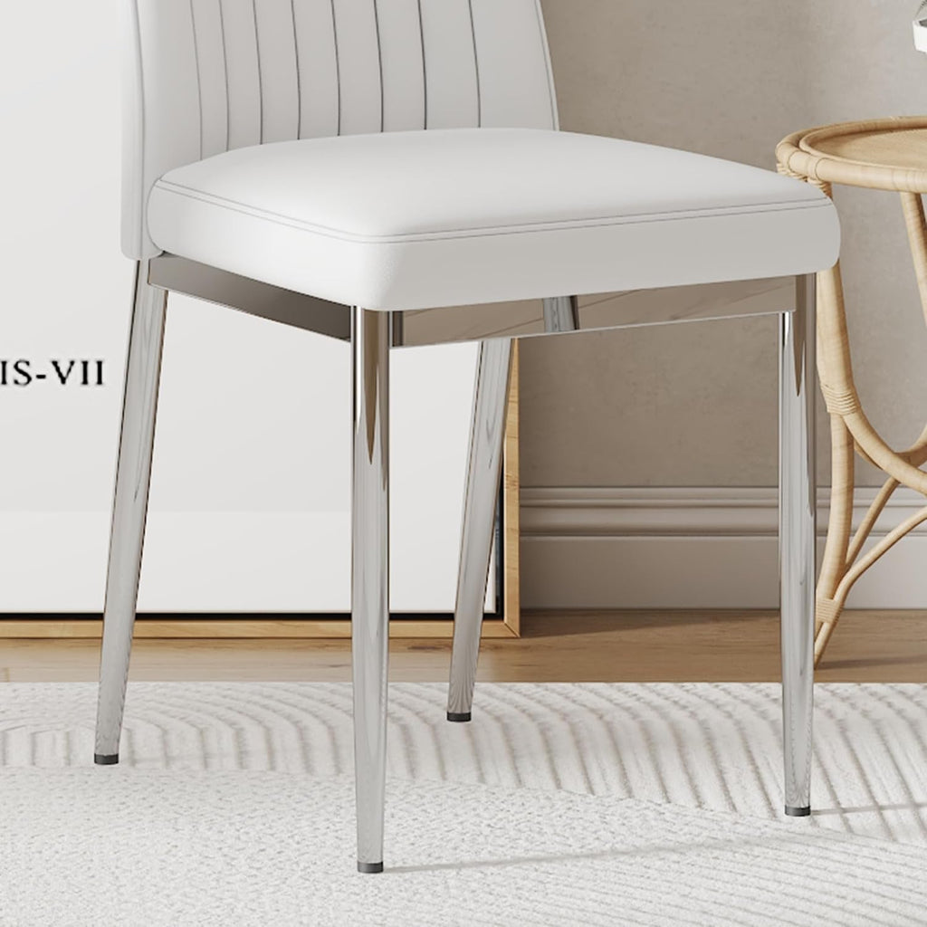 White Leather Chair, Modern Dining Chair Set of 4 with PU Leather and Chrome Leg, Sillas de Comedor with High Back