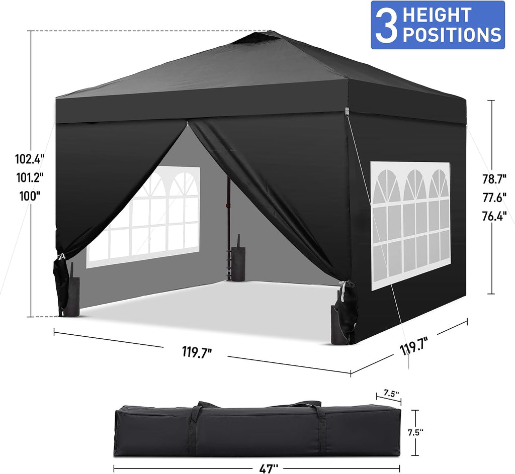 10x10 Pop Up Canopy Tent with 4 Sidewalls, Easy Set up, Outdoor Silver Coated Beach Gazebos, Carpas with 4 Sandbags