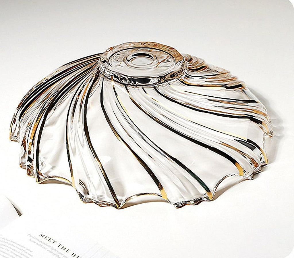 Large Hand Painted Gold Whirlwind shaped Crystal Glass Decorative Bowl-12.6 inch Diameter.
