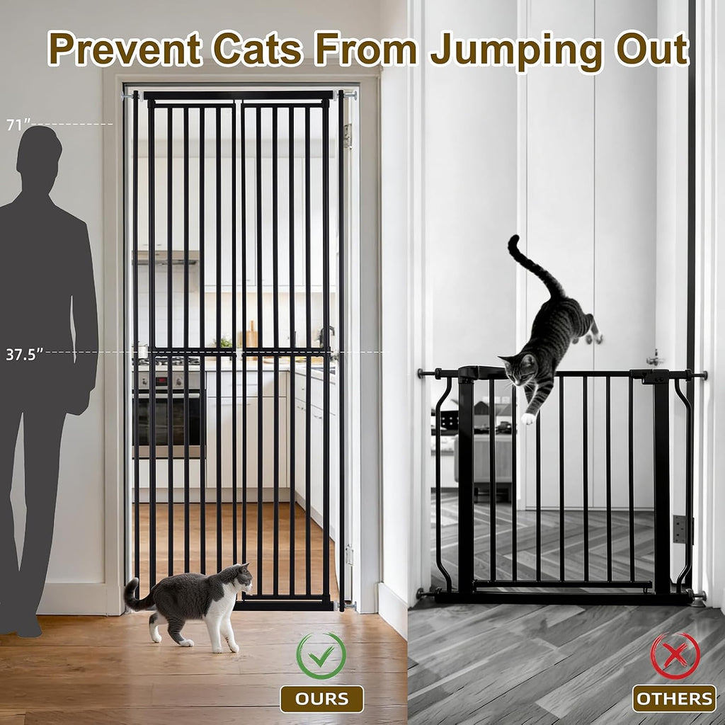 Extra Tall Cat Gate for Doorway - 75.2" Pressure-Mounted Transparent Cat Gate for Pets, Fits 30"-36" Width, No Wall