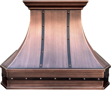 36 Inch Copper Wall Mount Range Hood LED Lights, Baffle Filters