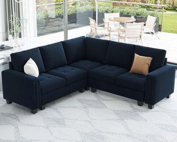 Velvet Modular Sectional Sofa Convertible Sectional Sofa Couch with Reversible Chaise L Shaped 4 Seater Corner Sofa