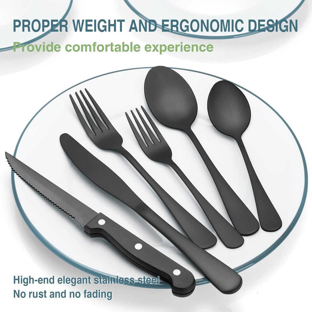 Black Silverware Set, 49-Piece Flatware Set with Drawer Organizer, Durable Stainless Steel Cutlery Set for 8